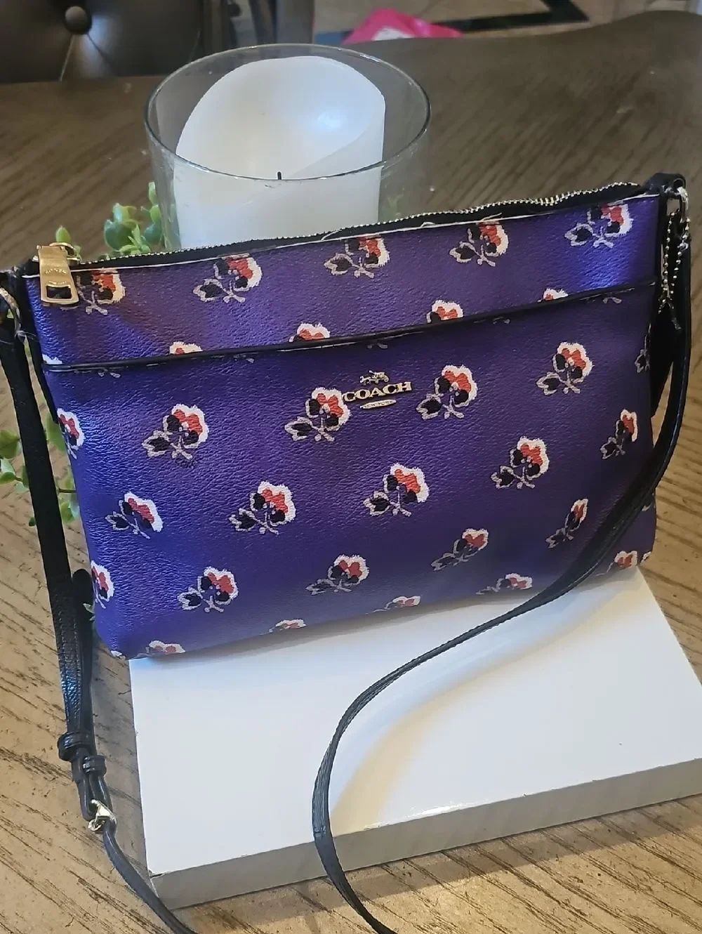 Coach Purple Floral Crossbody Bag with Detachable Strap